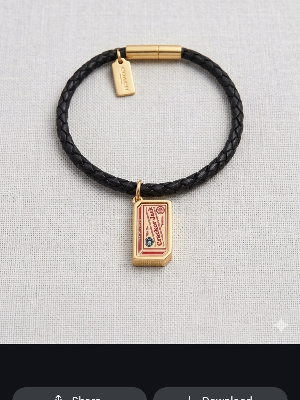 Coach Braided Leather Bracelet with Cracker Jack Charm